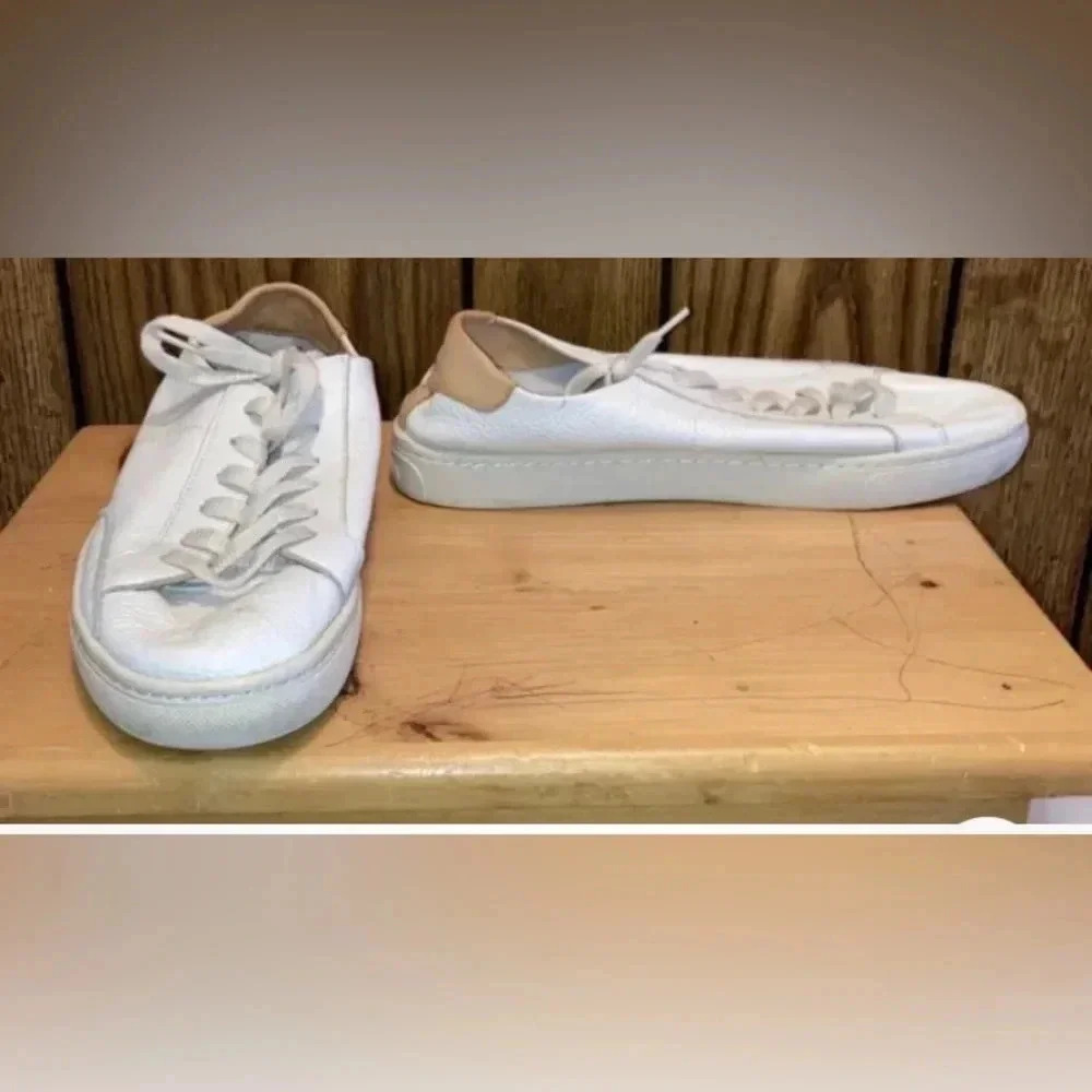Woman SOLUDOS white Leather Tan Ibiza Lace Up Sneaker Shoes Sz 10 Original